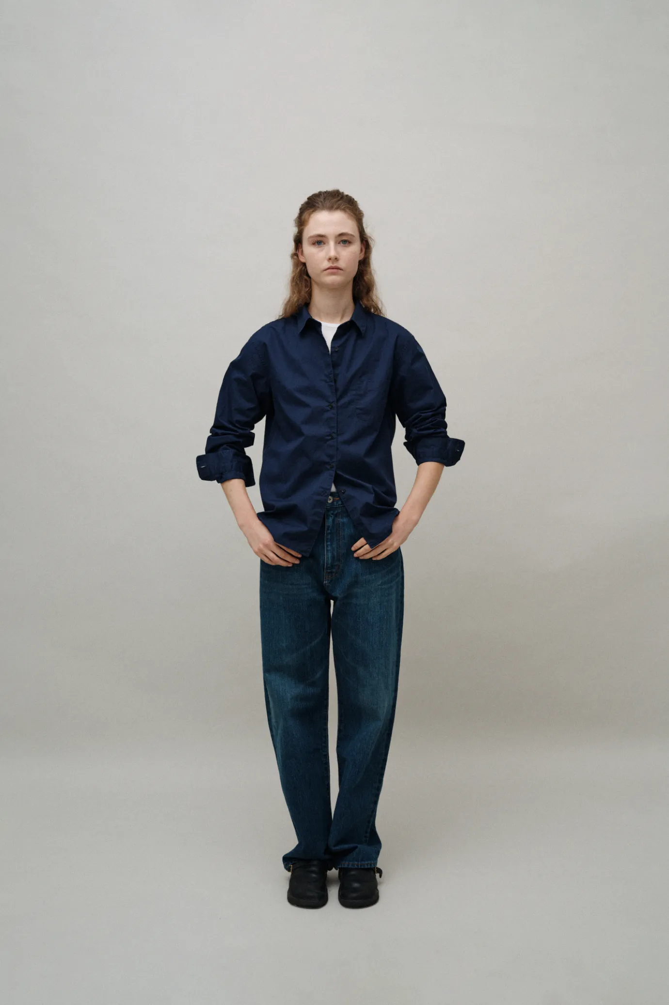 Nothing written Shirt-Classic standard cotton shirt (Royal navy)