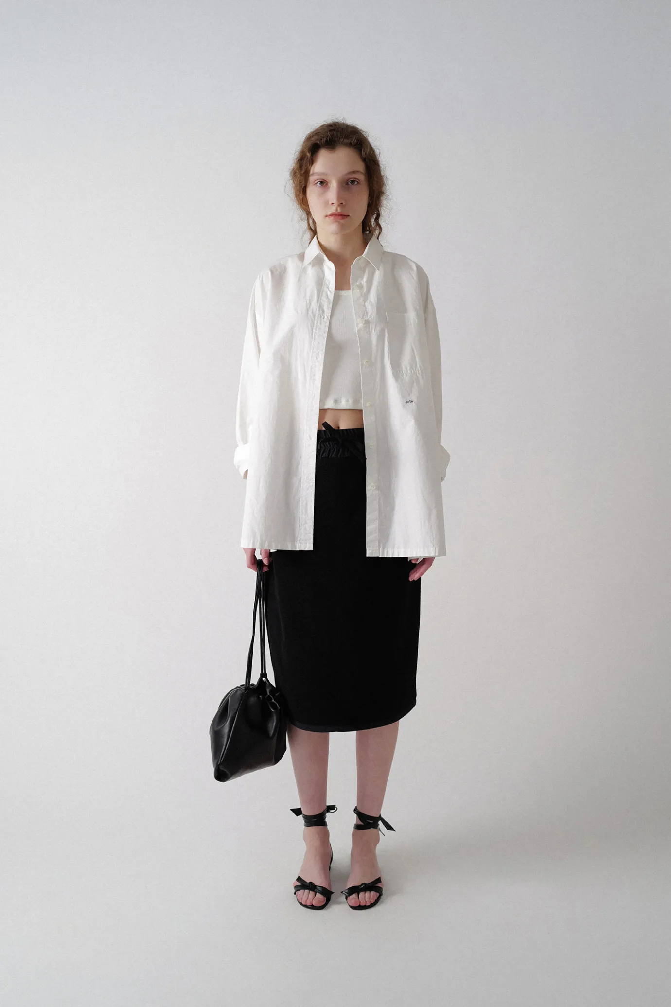 Nothing written Skirts-Drawstring cotton midi skirt (Black)