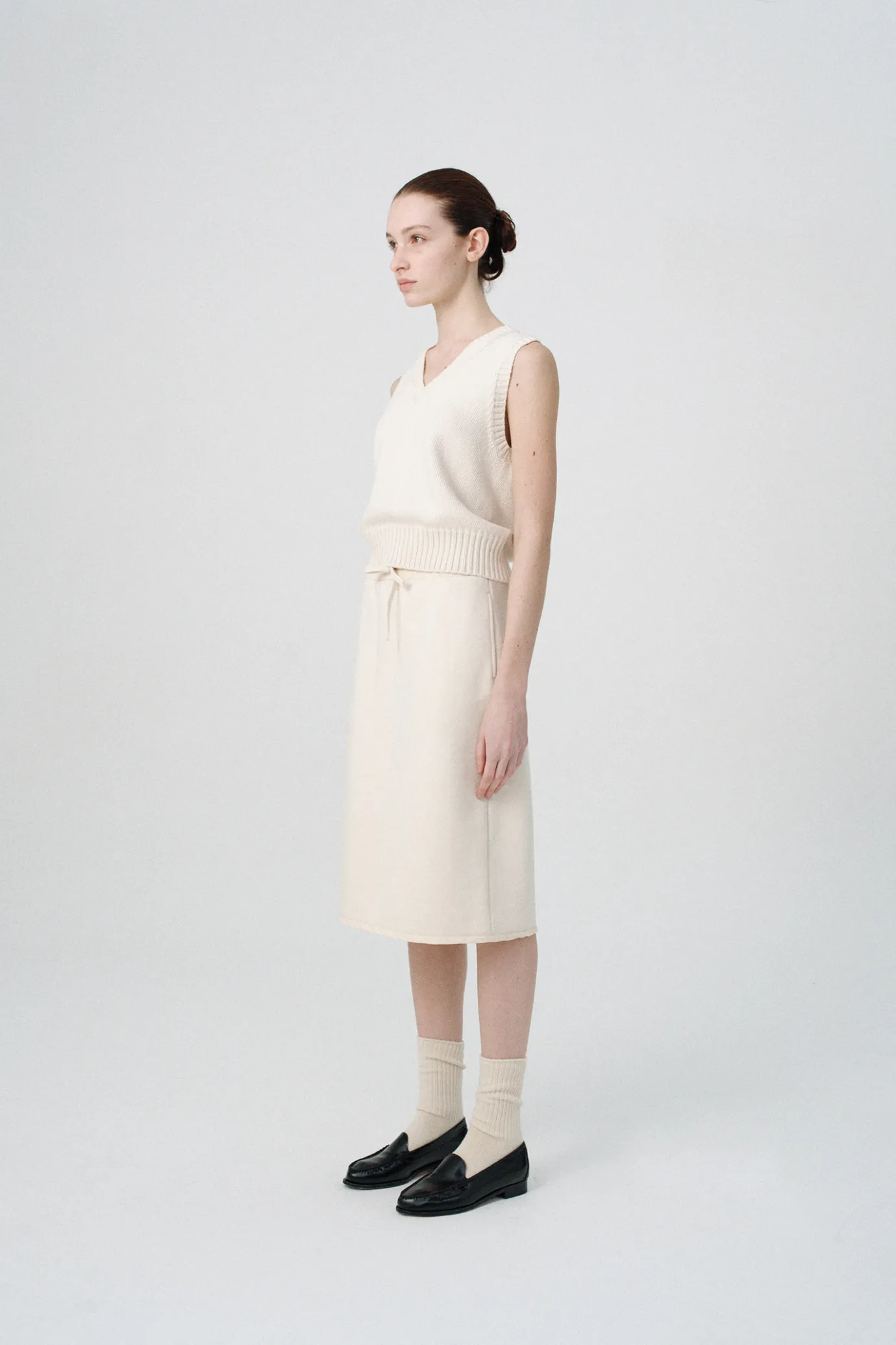 Nothing written Skirts-Drawstring cotton midi skirt (Cream)