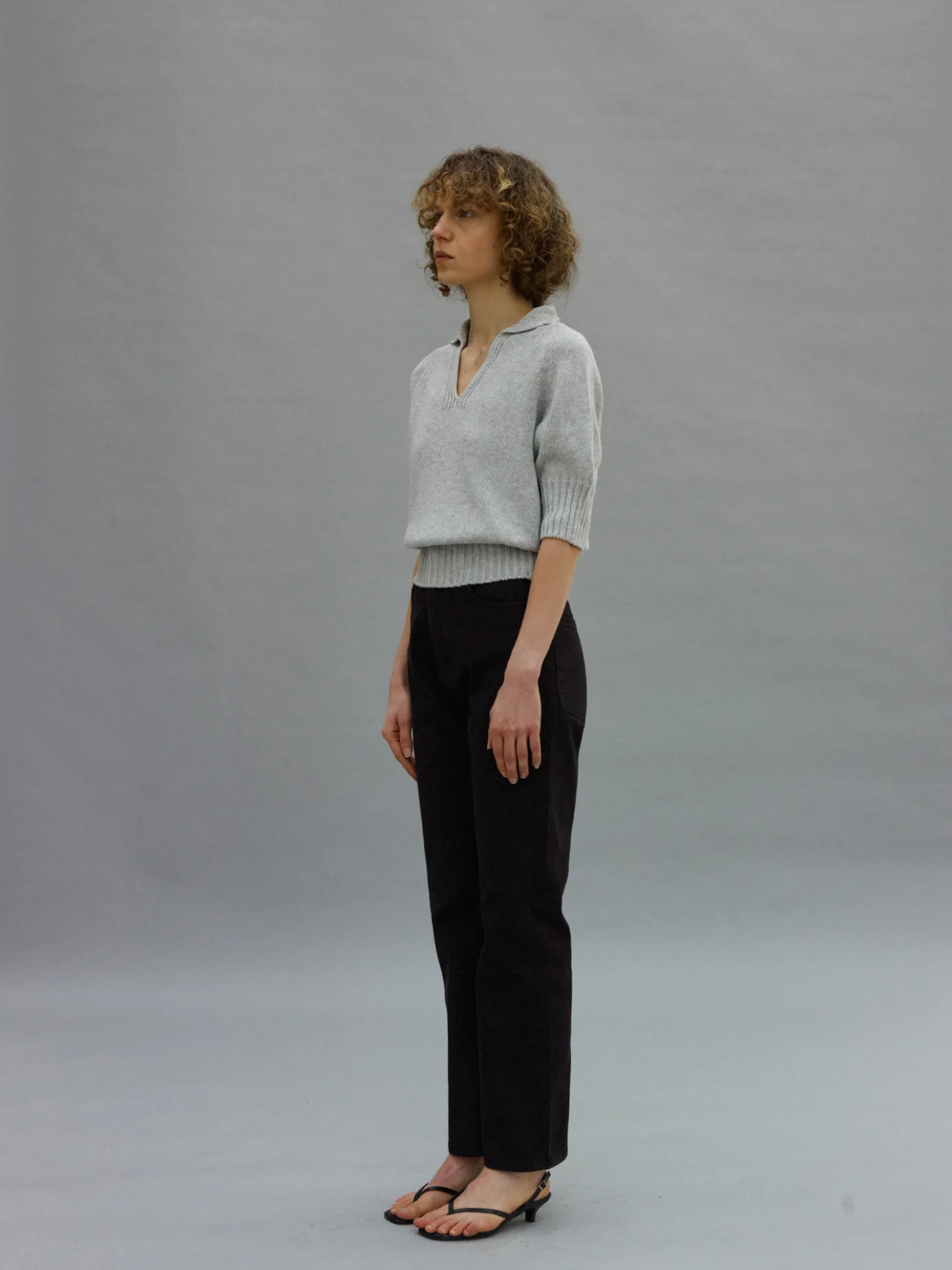 Nothing written Knitwear-45H / Cotton polo pullover (Gray)