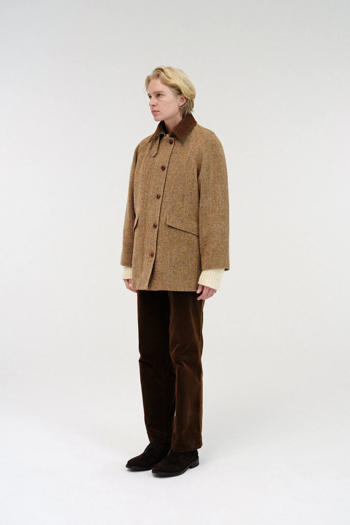Nothing written Outwears | Exclusive-Herringbone half balmacaan coat (Brown)