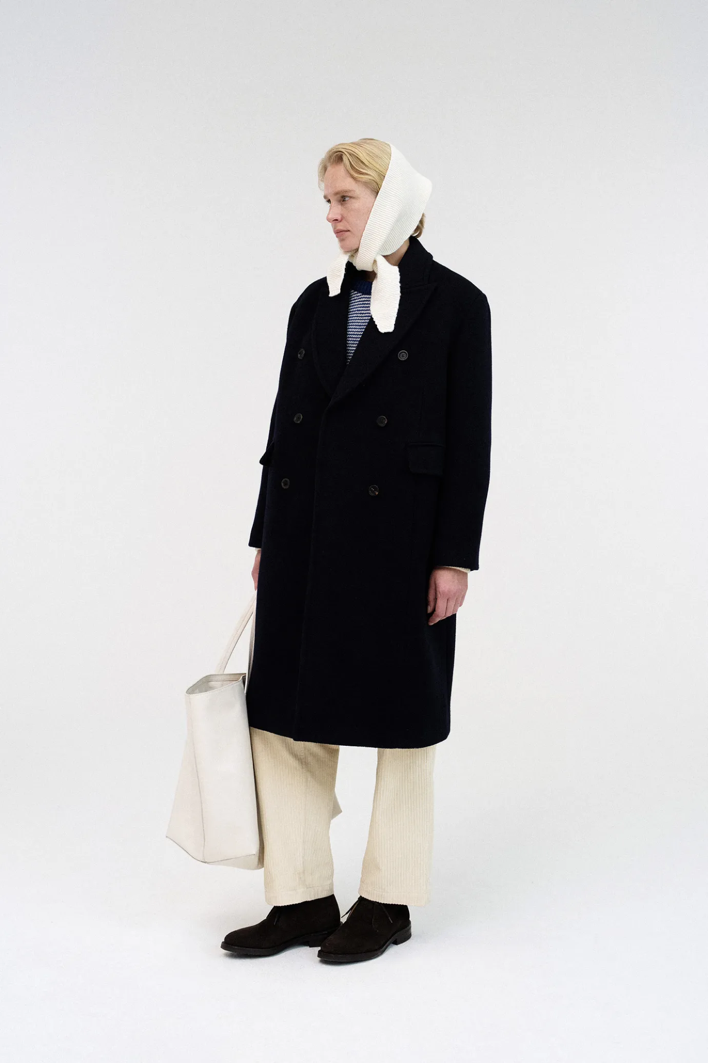 Nothing written Outwears-Herringbone peaked lapel coat (Navy)