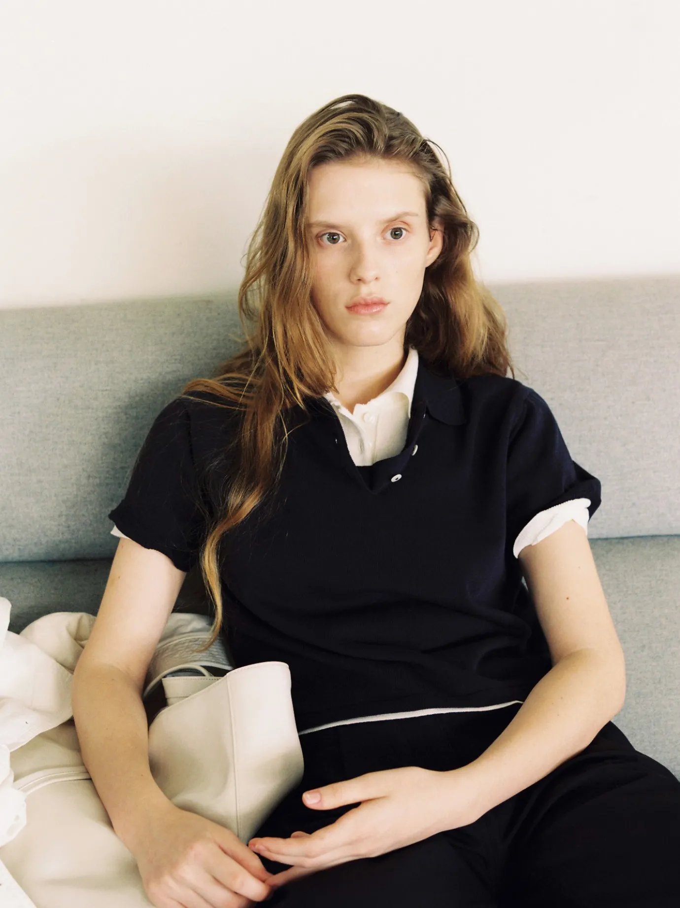 Nothing written Knitwear-2ND / Cotton knit polo (Navy)