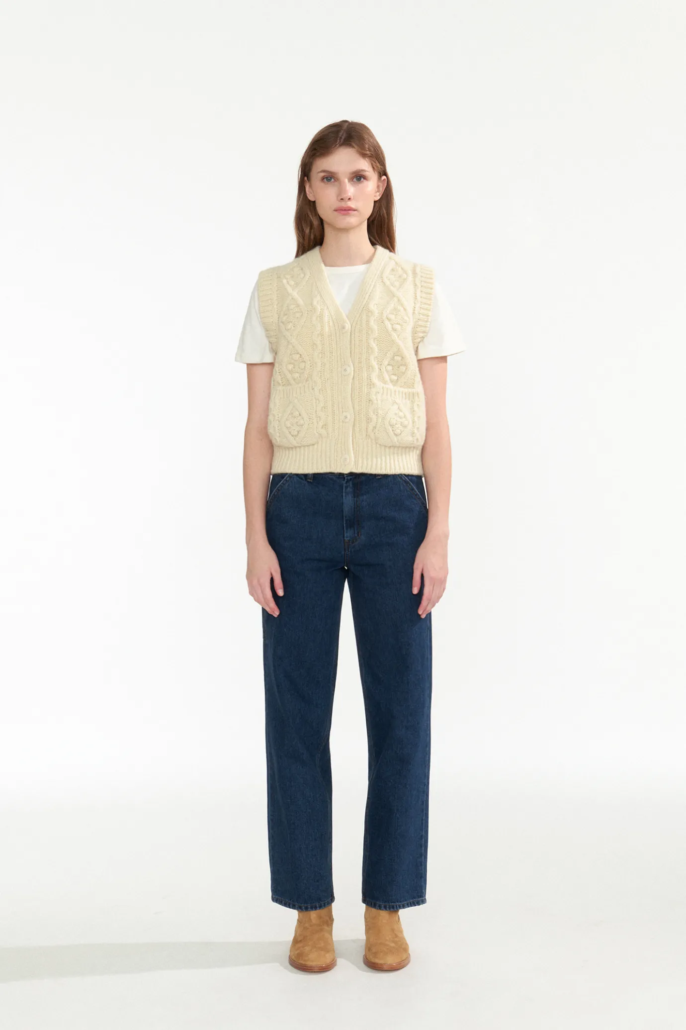 Nothing written Knitwear-2ND / Country cable knit vest (Ivory)