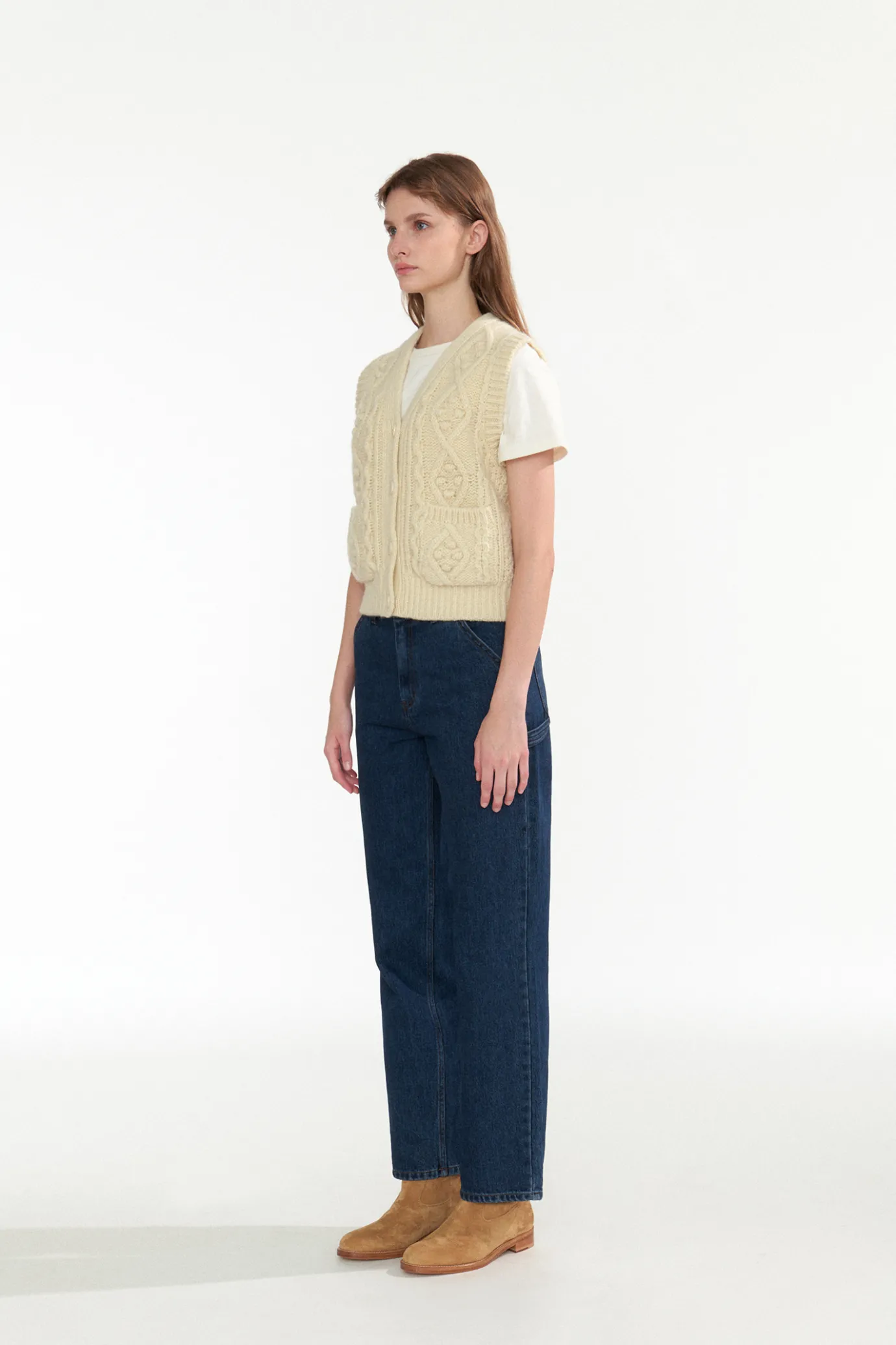 Nothing written Knitwear-2ND / Country cable knit vest (Ivory)