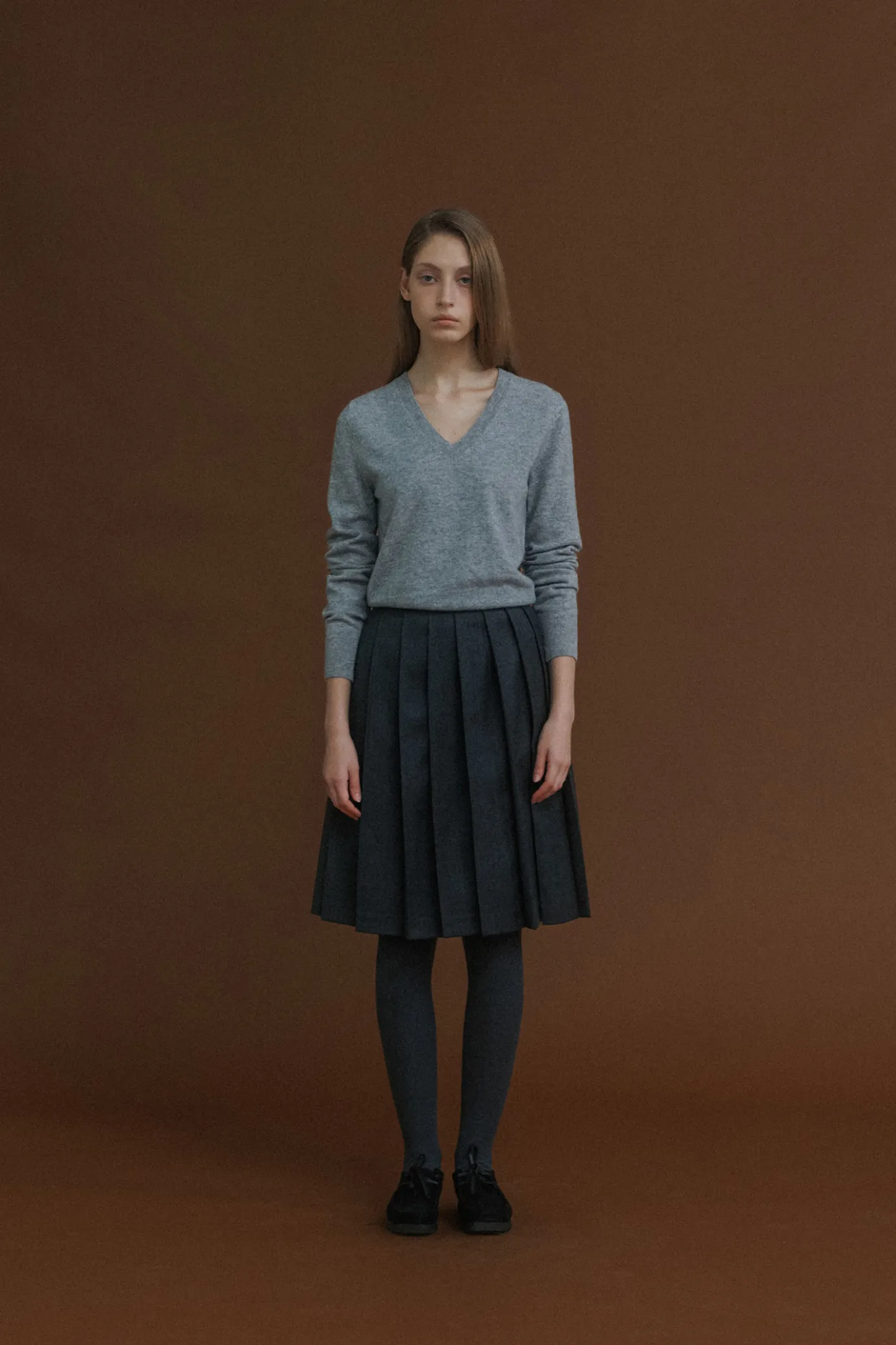 Nothing written Skirts-2ND / Knife pleated mid-skirt (Gray)