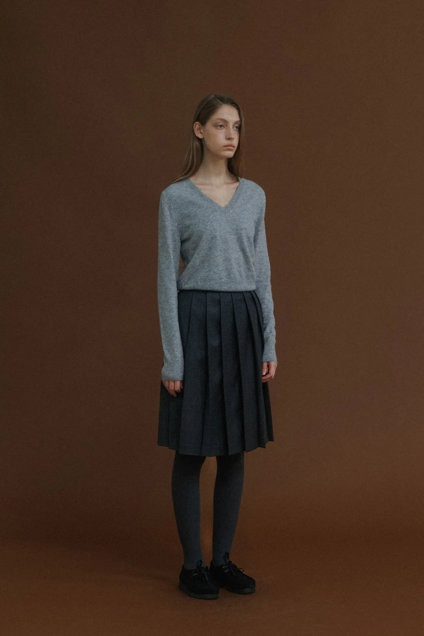Nothing written Skirts-2ND / Knife pleated mid-skirt (Gray)