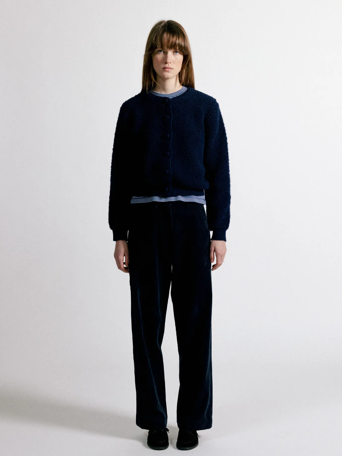 Nothing written Knitwear-2ND / Lett boucle cardigan (Navy)