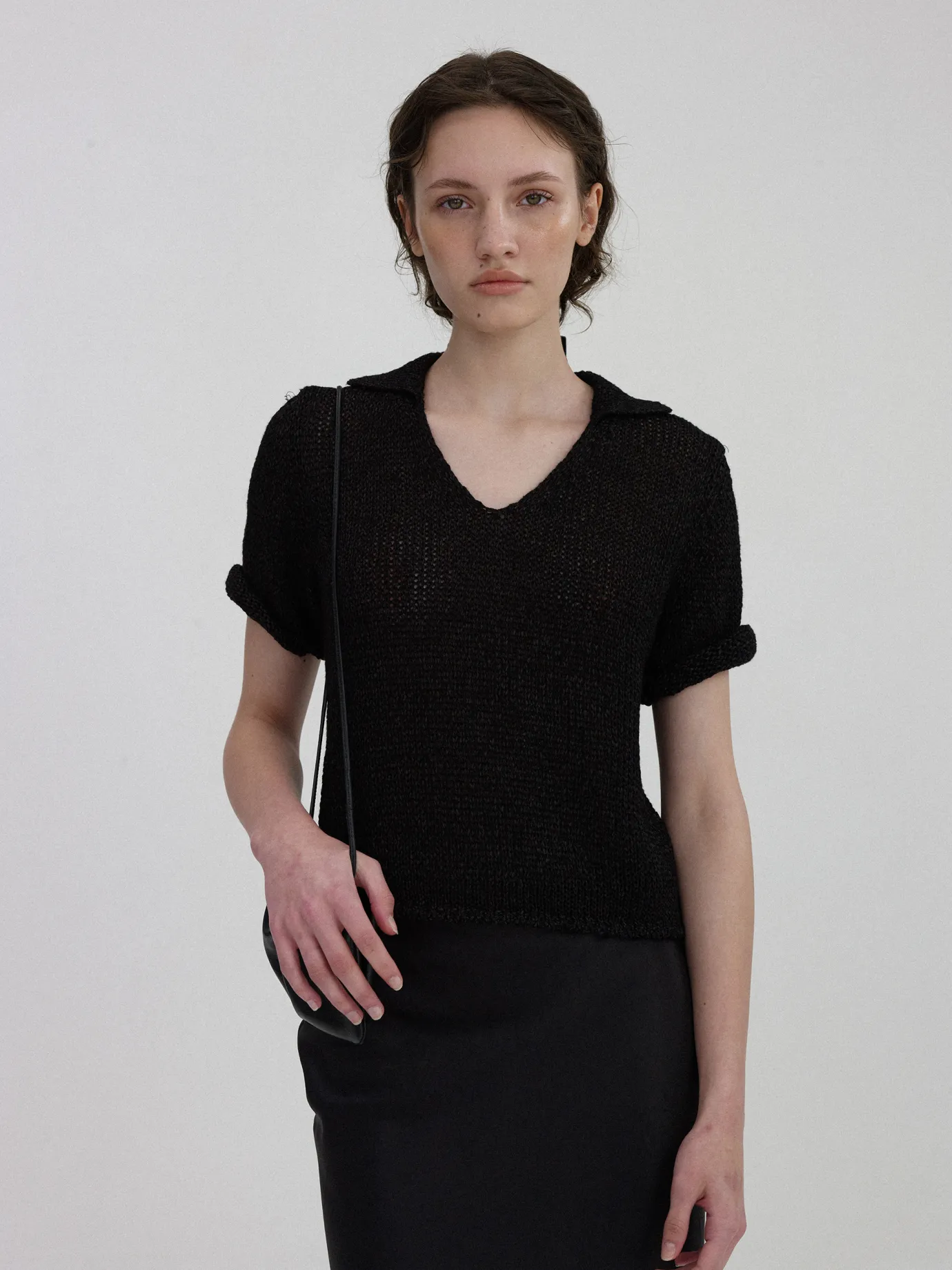 nd__paper_polo_pullover_b_4.webp Nothing written Knitwear-2ND / Paper polo pullover (Black)