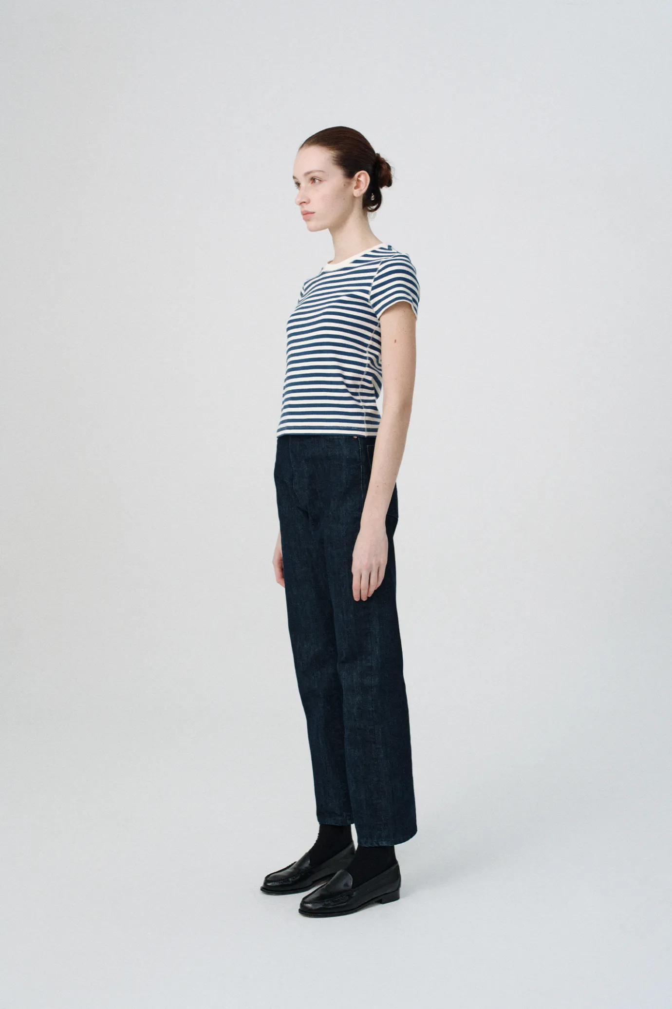 Nothing written T-shirt-2ND / Pippa stripe rib t-shirt (Ivory navy)