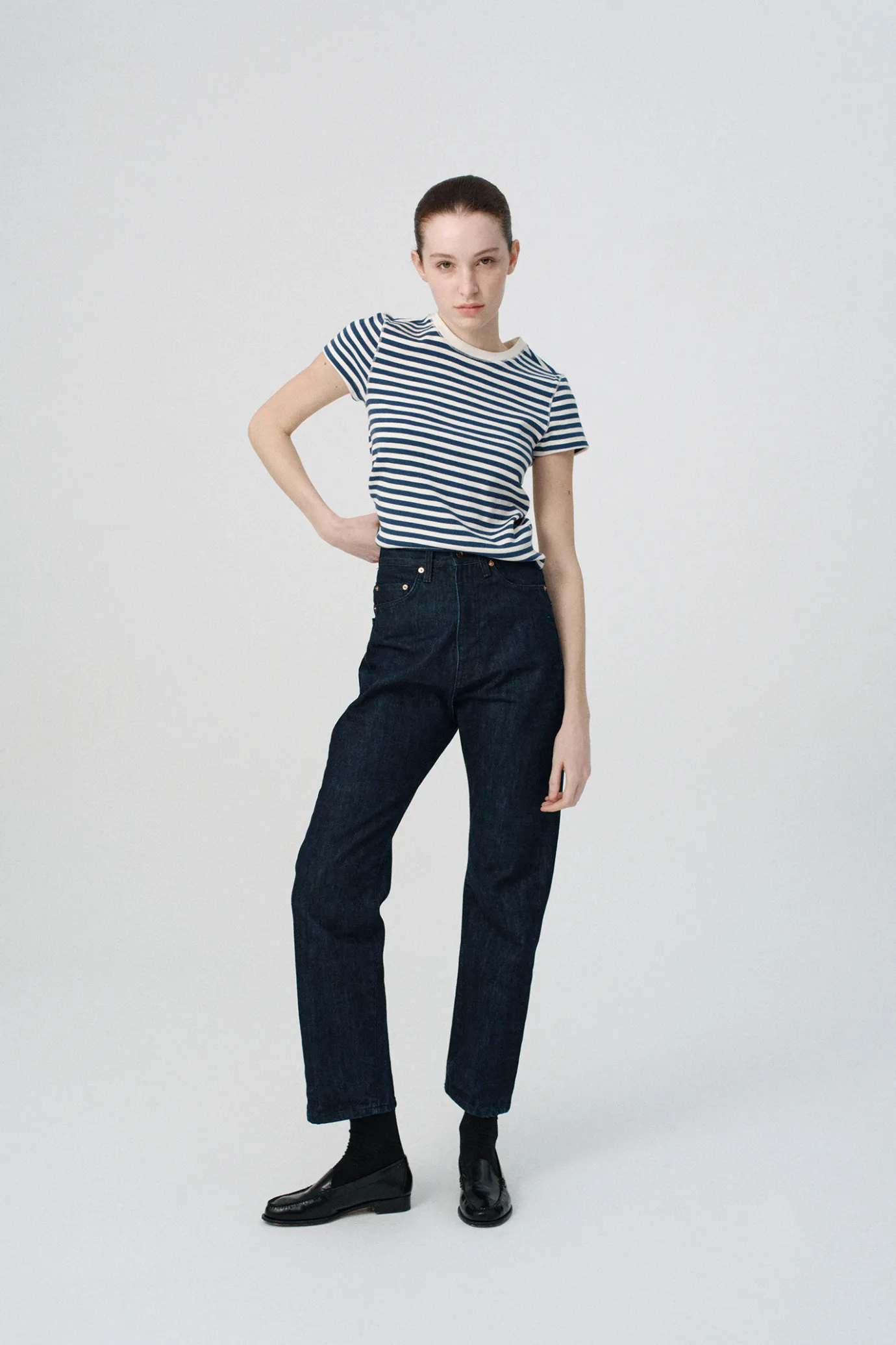 nd__pippa_stripe_rib_tshi_3.webp Nothing written T-shirt-2ND / Pippa stripe rib t-shirt (Ivory navy)