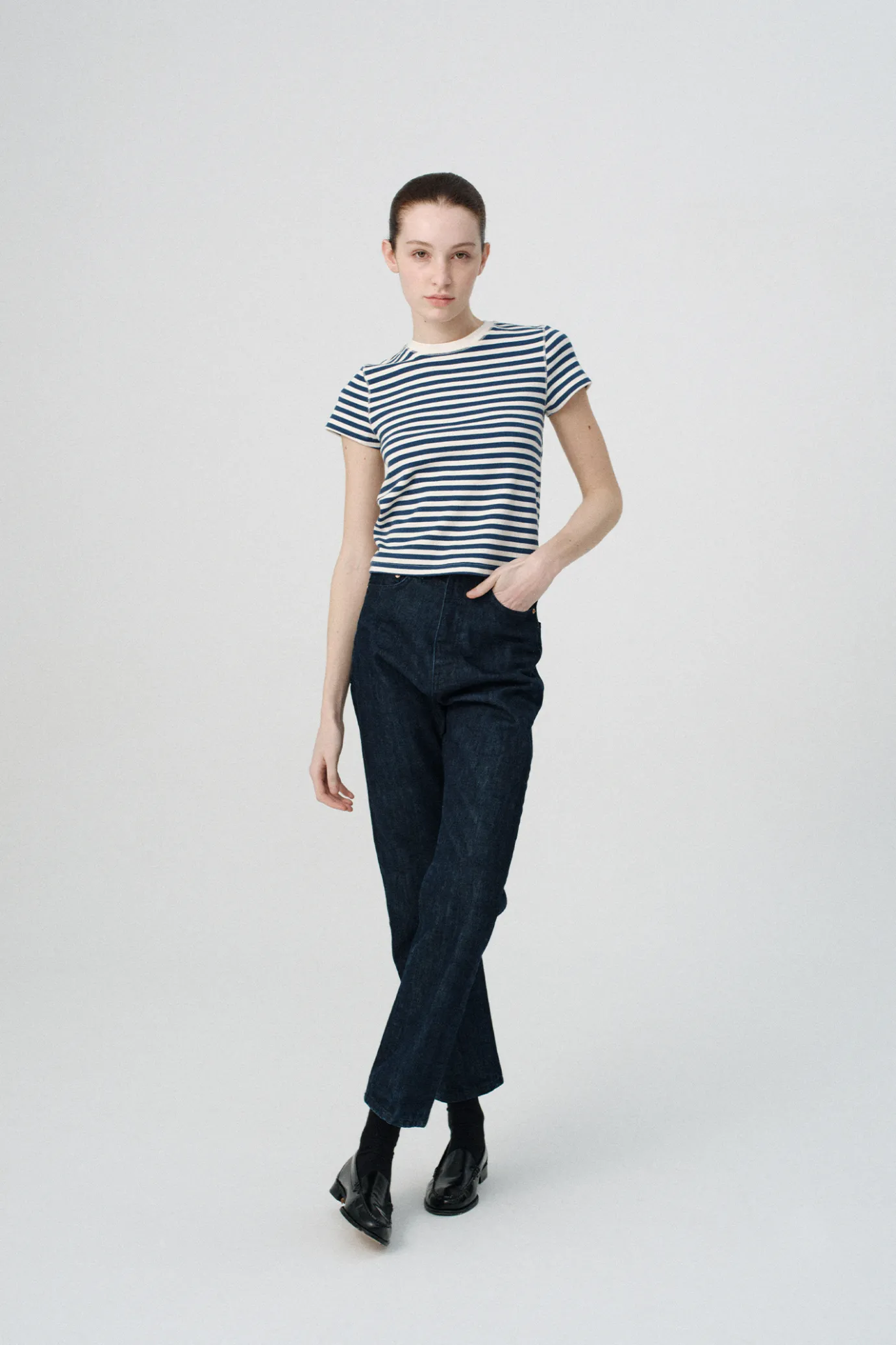 nd__pippa_stripe_rib_tshi_4.webp Nothing written T-shirt-2ND / Pippa stripe rib t-shirt (Ivory navy)