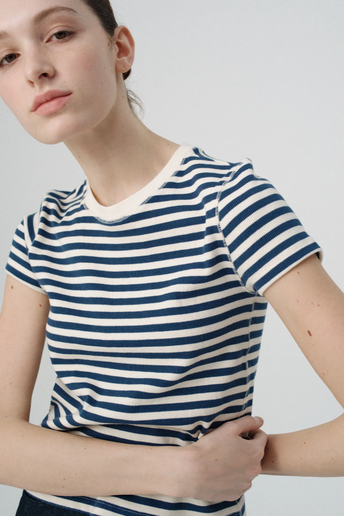 nd__pippa_stripe_rib_tshi_6.webp Nothing written T-shirt-2ND / Pippa stripe rib t-shirt (Ivory navy)