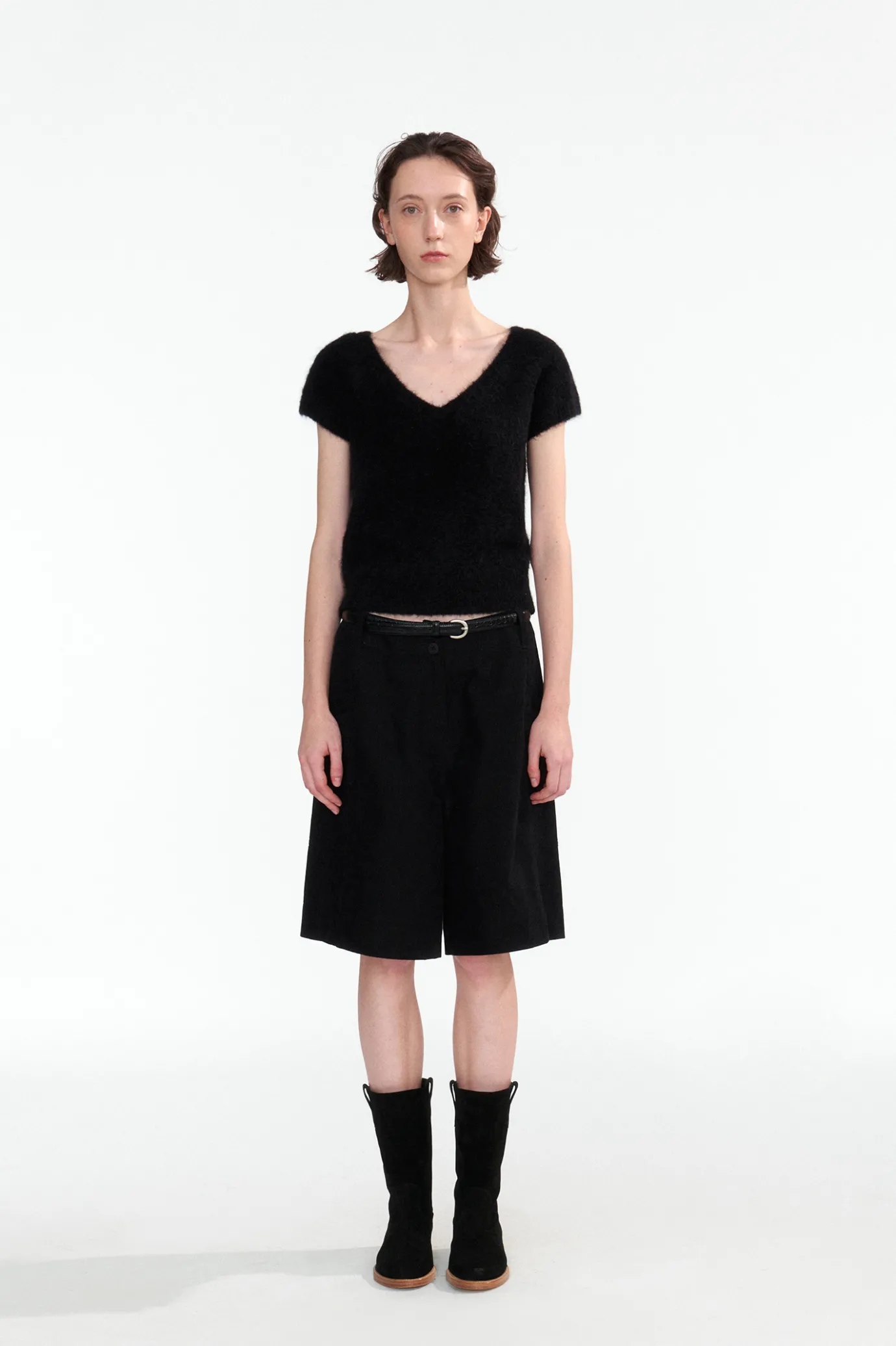 Nothing written Shoes | Exclusive-2ND / Round half suede boots (Black)