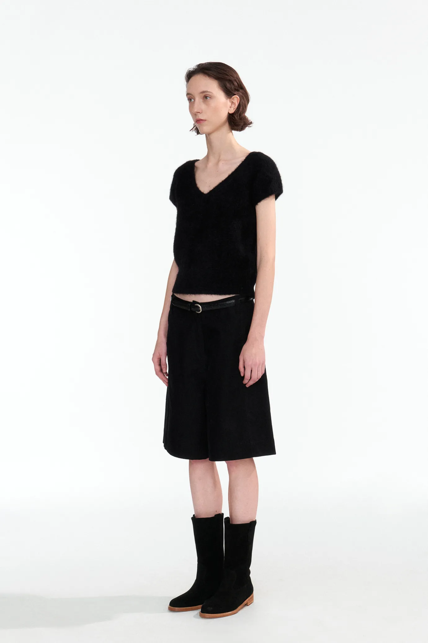 Nothing written Shoes | Exclusive-2ND / Round half suede boots (Black)