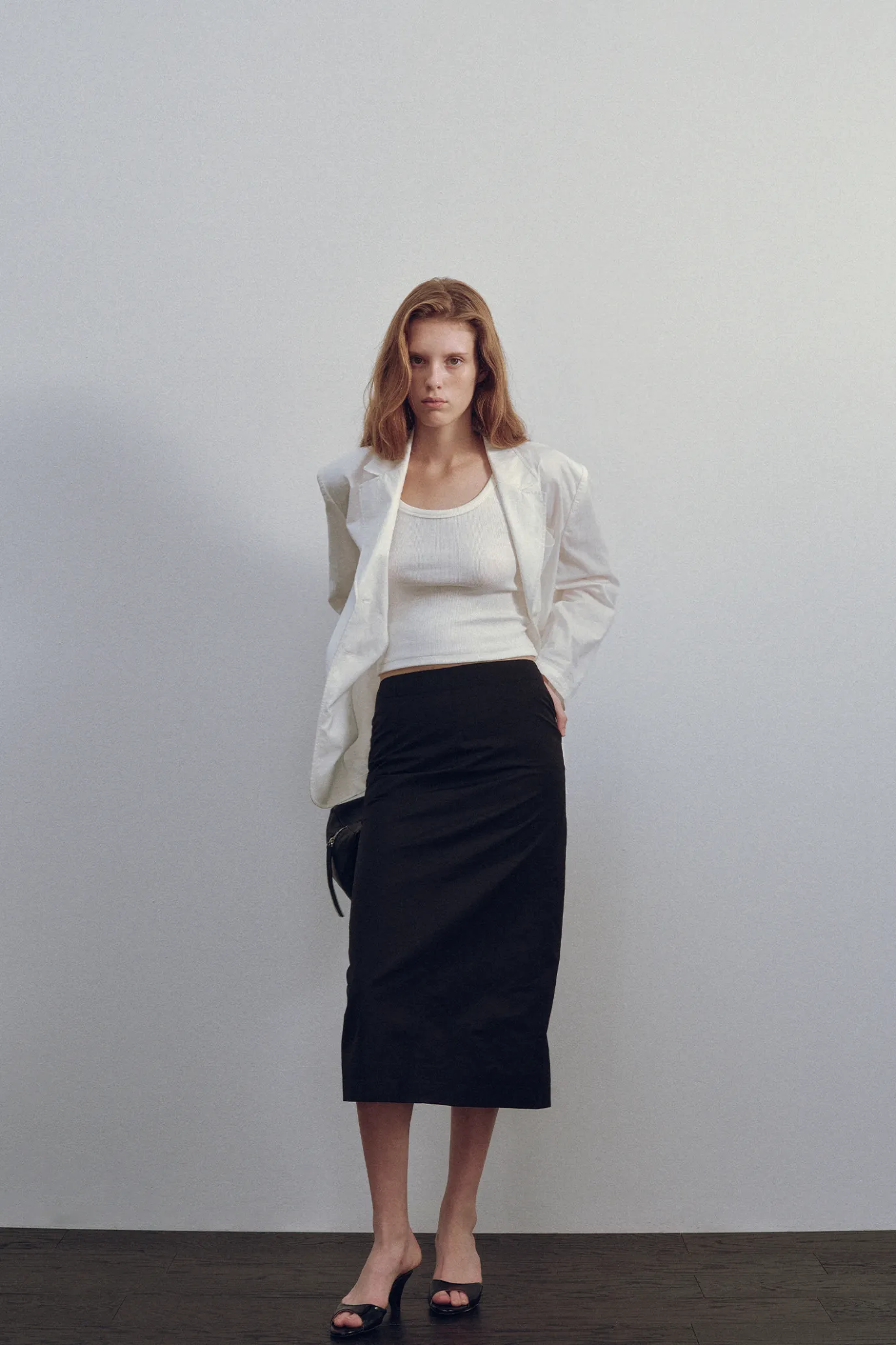 Nothing written Skirts-2ND / Stitch h-line maxi skirt (Black)