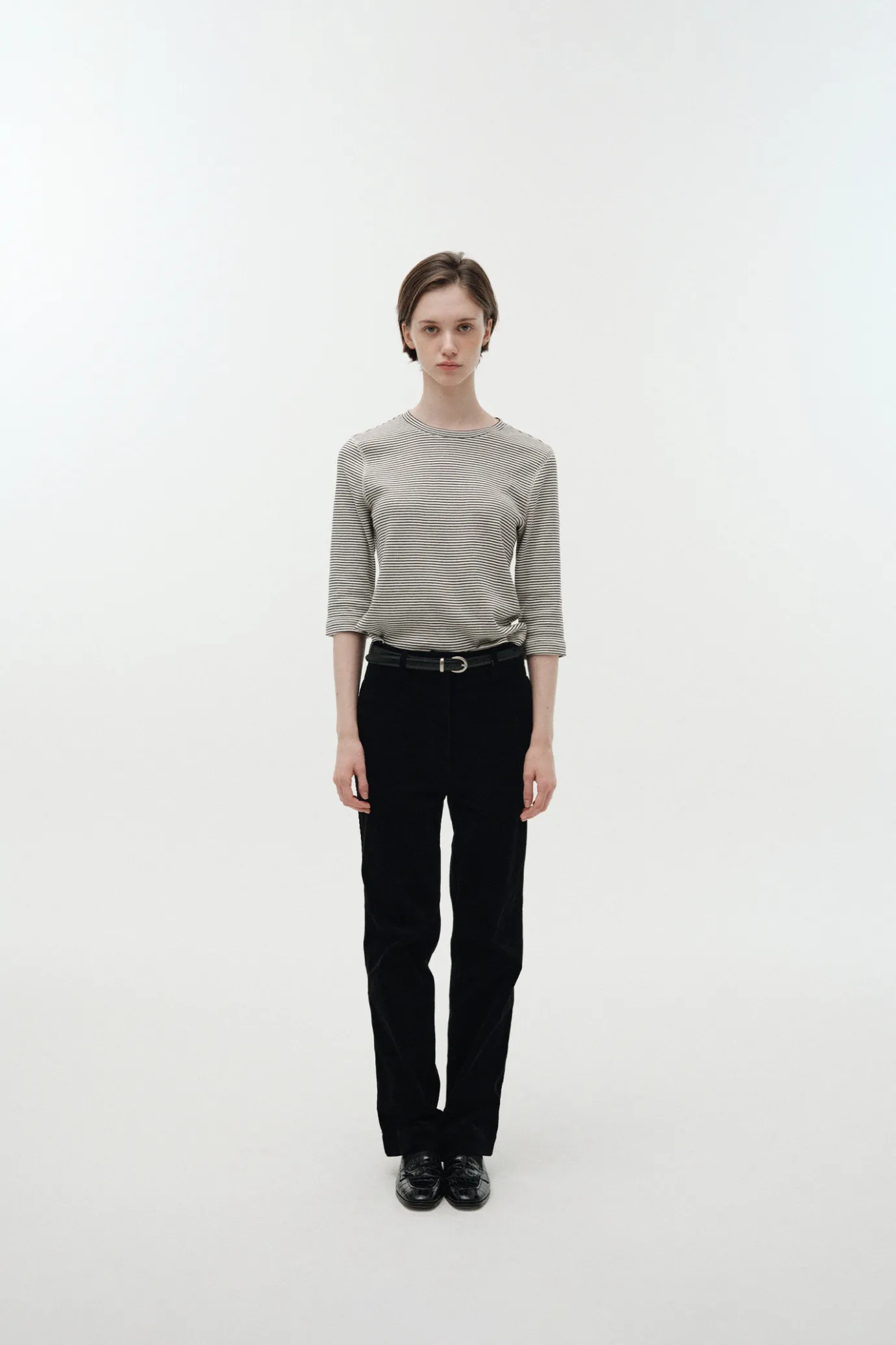 Nothing written T-shirt-2ND / Striped cotton t-shirt (Black)