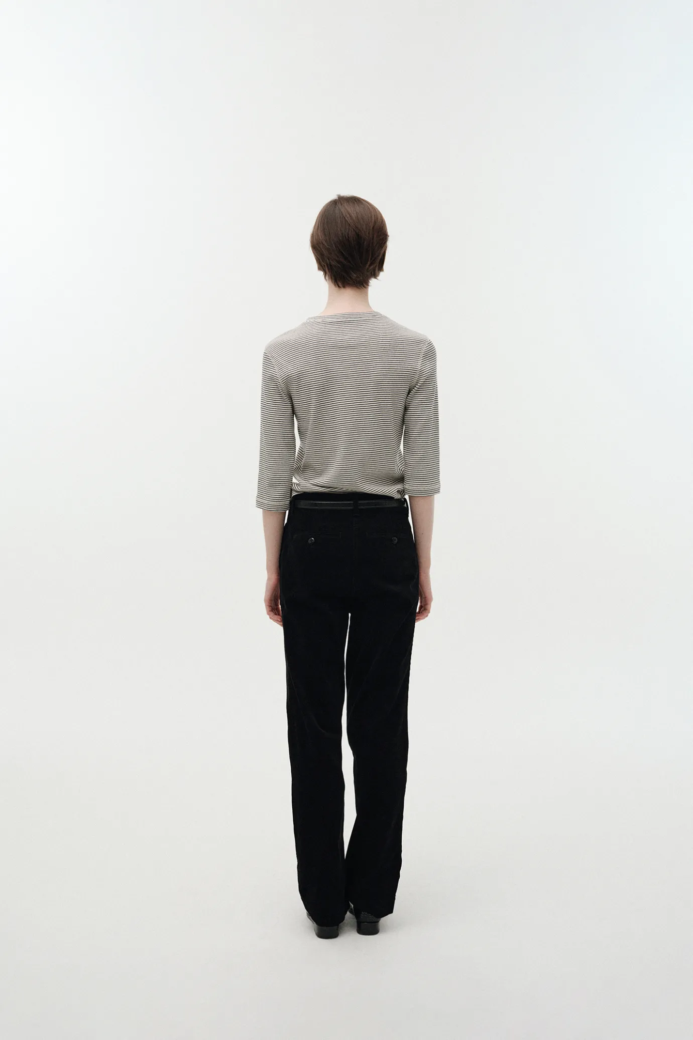 Nothing written T-shirt-2ND / Striped cotton t-shirt (Black)