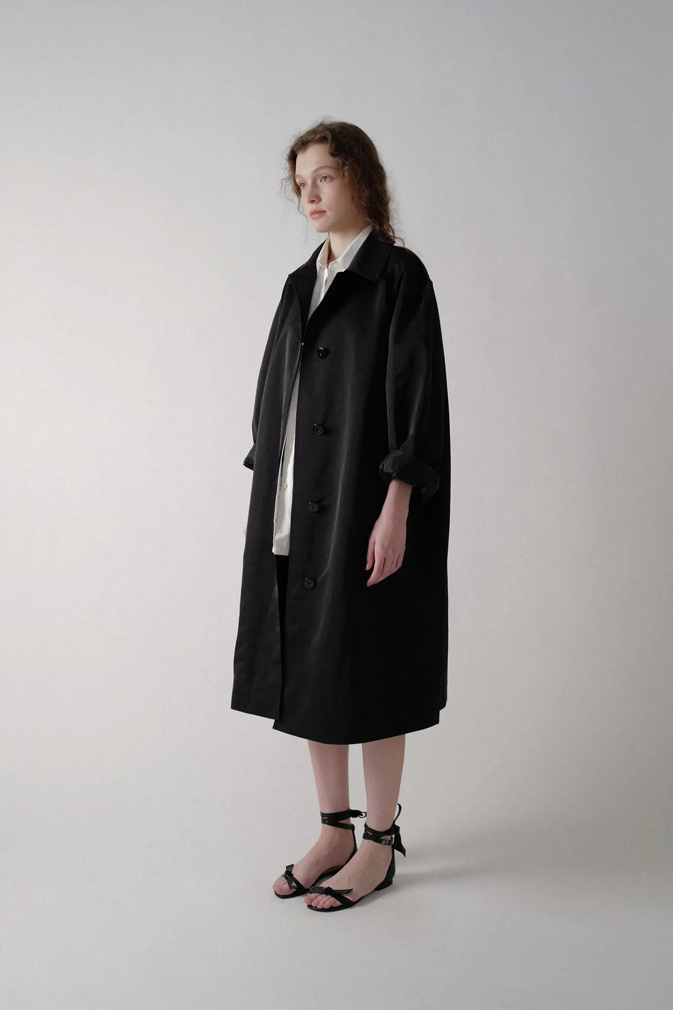 Nothing written Outwears-Nylon volume balmacaan trench (Black)