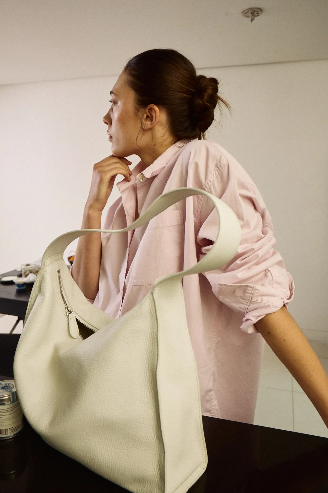 Nothing written Bags-Pibi leather shoulder bag (Salt)
