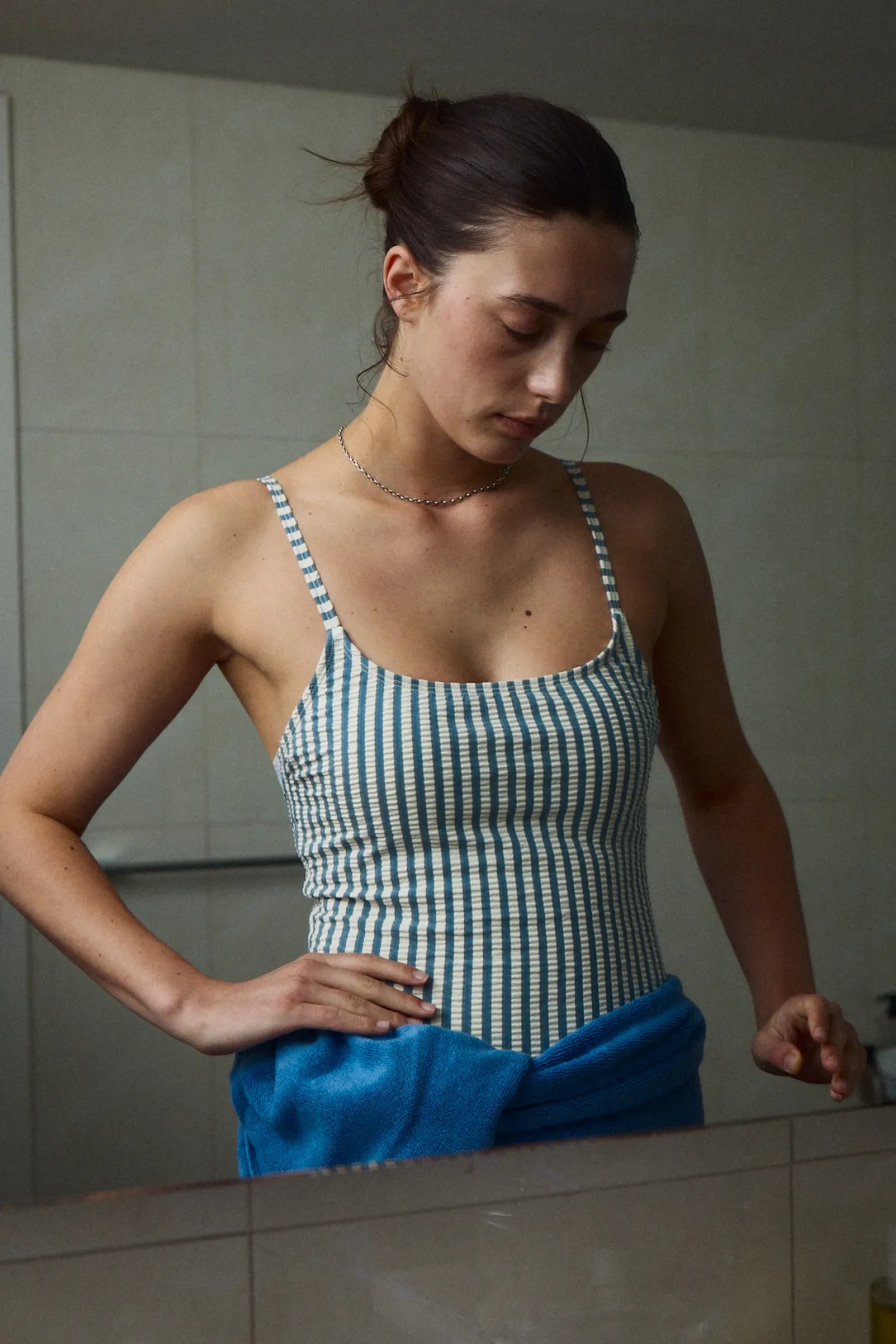 Nothing written Swimwear-3RD / Lona one-piece swim suit (Blue stripe)