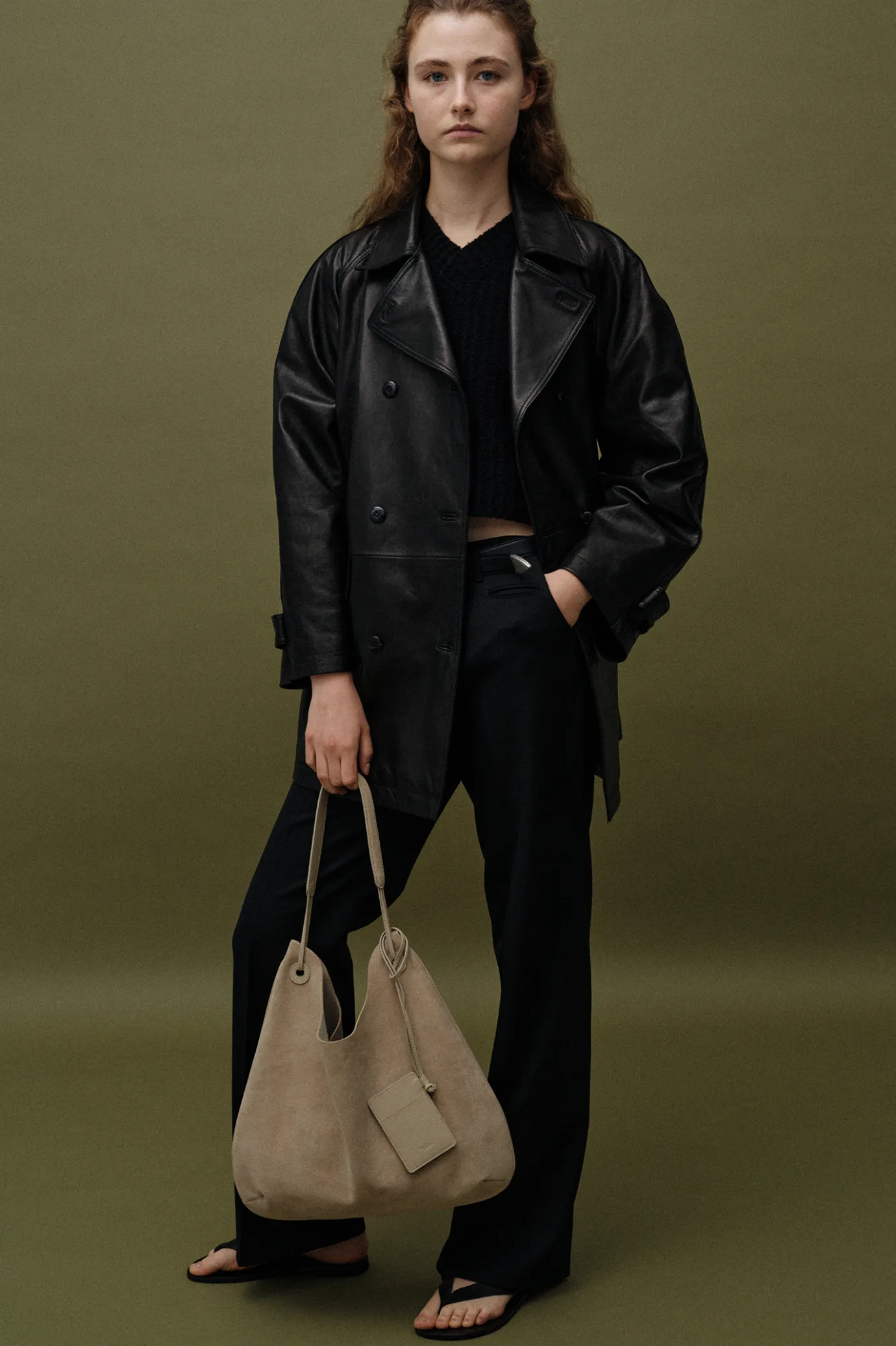 Nothing written Bags-3RD / Medium shoulder hobo bag (Black suede)