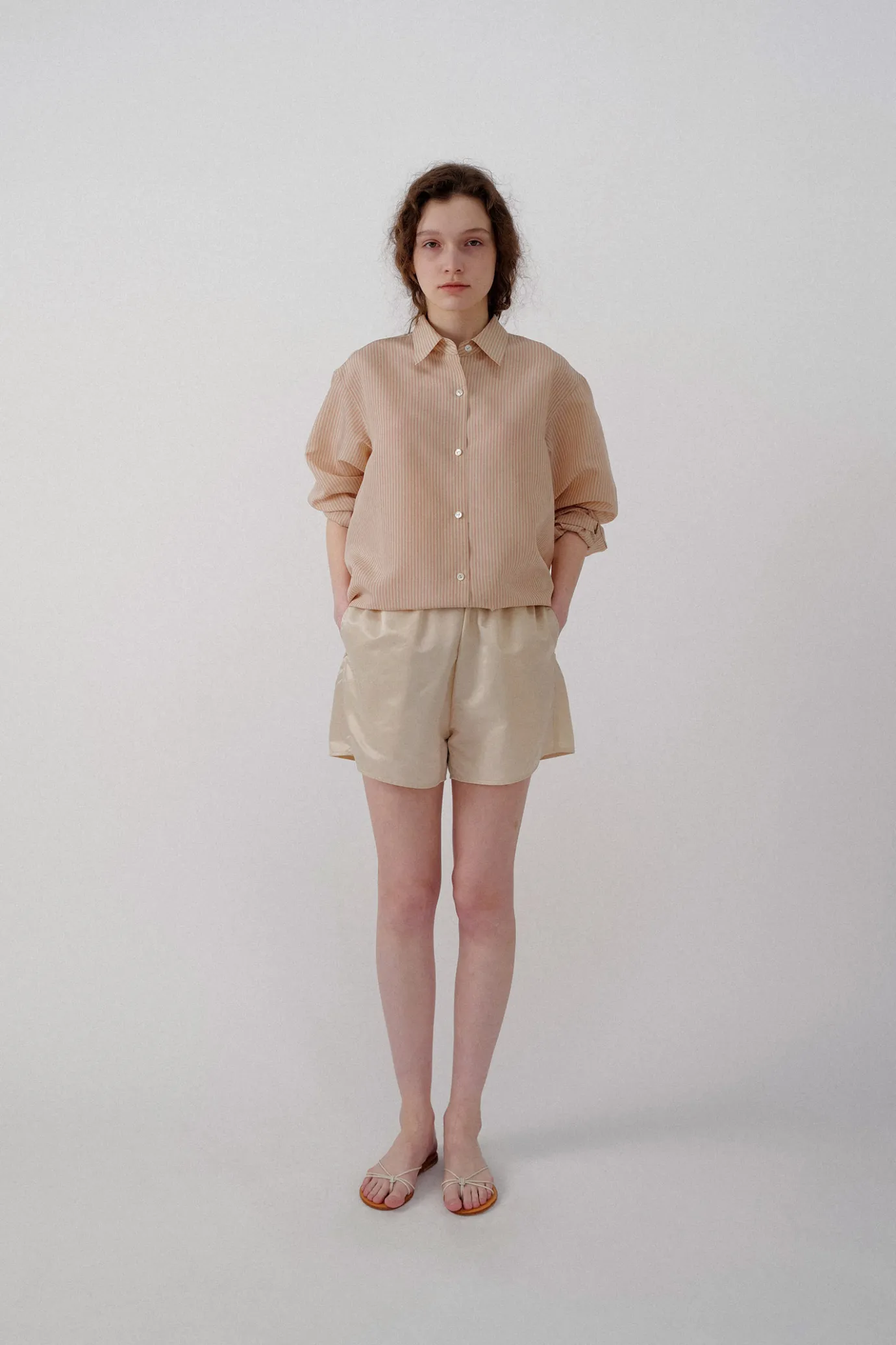 Nothing written Shirt-3RD / Oli classic stripe shirt (Beige pink)