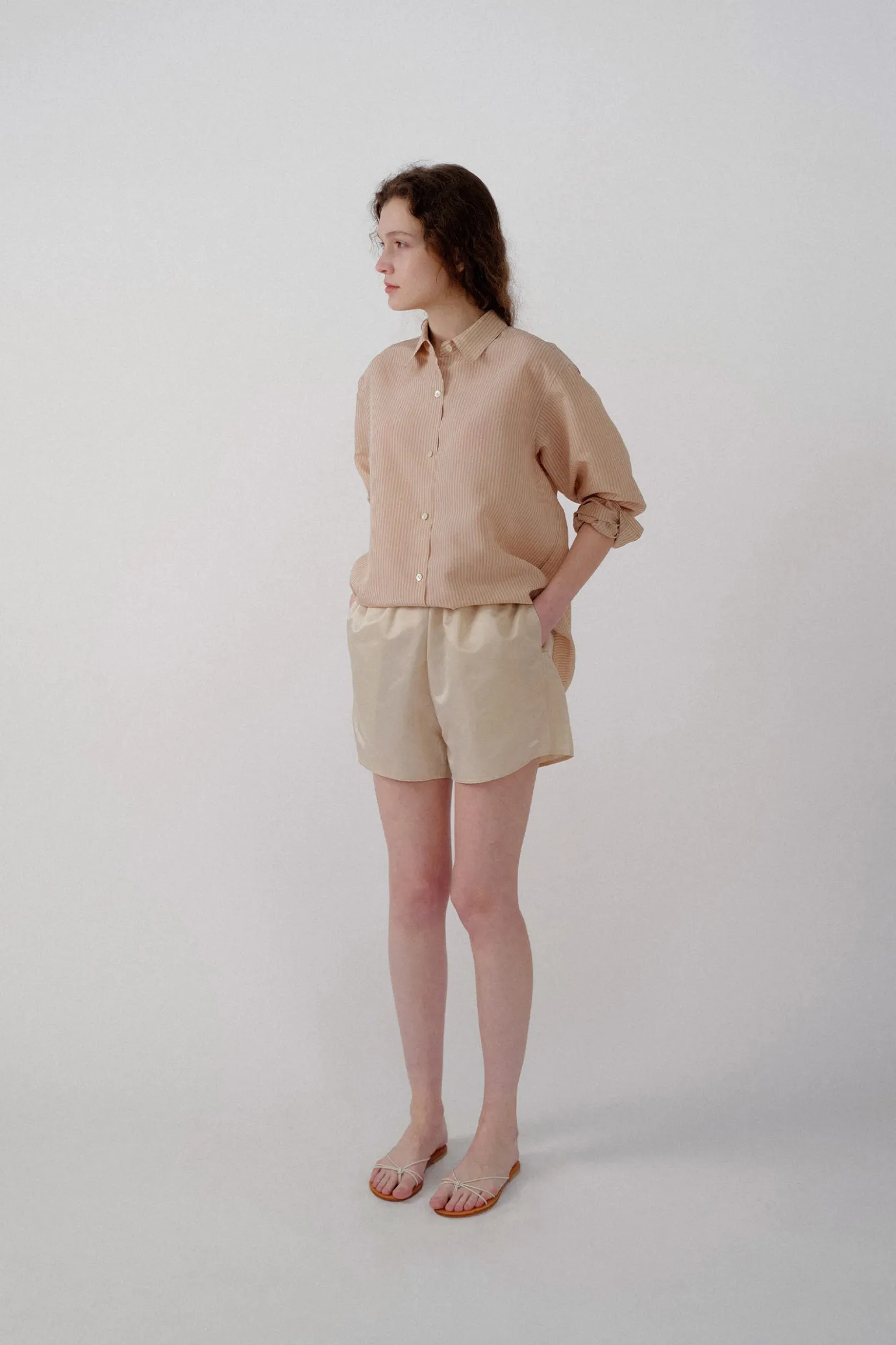 Nothing written Shirt-3RD / Oli classic stripe shirt (Beige pink)