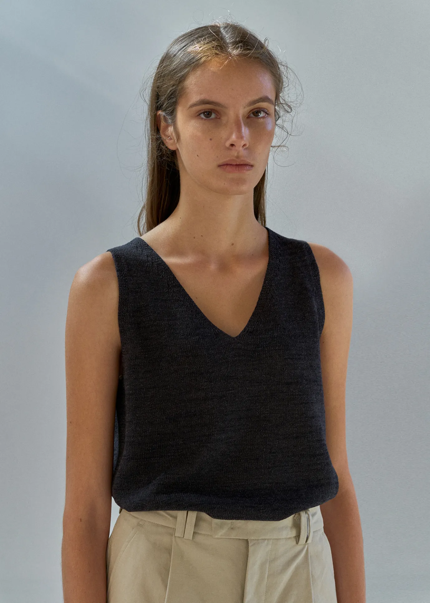 Nothing written Knitwear-3RD / Paper sleeveless top (Dark gray)
