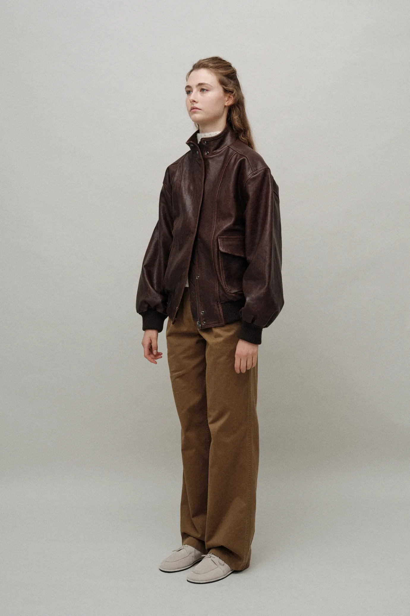 Nothing written Outwears-Stand collar leather blouson (Vintage brown)