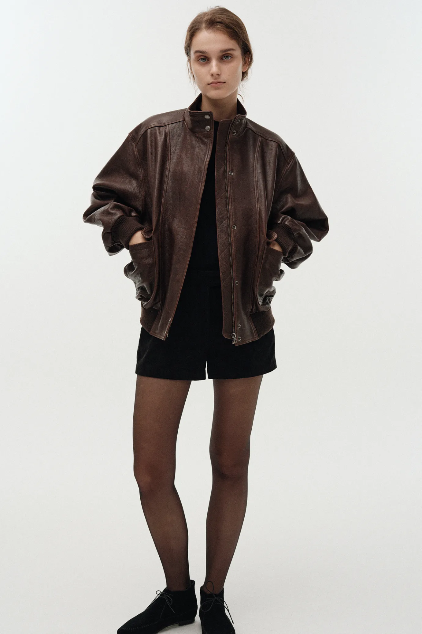 stand_collar_leather_blou_4.webp Nothing written Outwears-Stand collar leather blouson (Vintage brown)