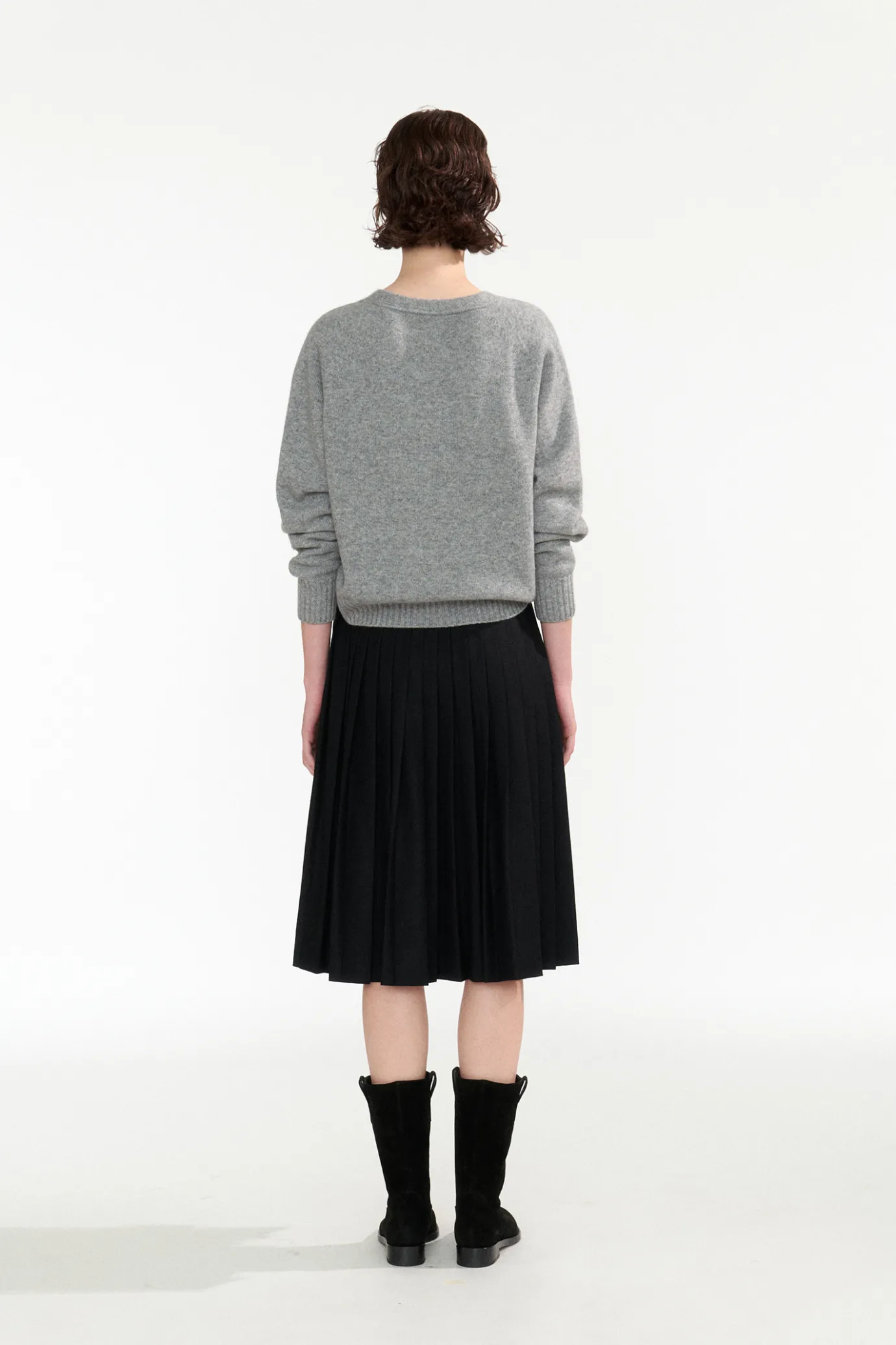 Nothing written Skirts-4TH / Classic pleated mid-skirt (Black)