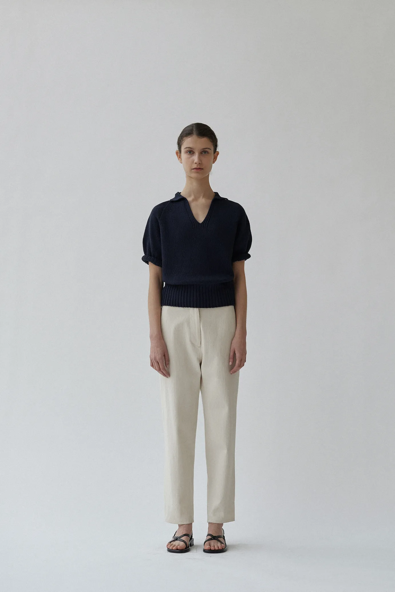 Nothing written Knitwear-6TH / Cotton polo pullover (Navy)