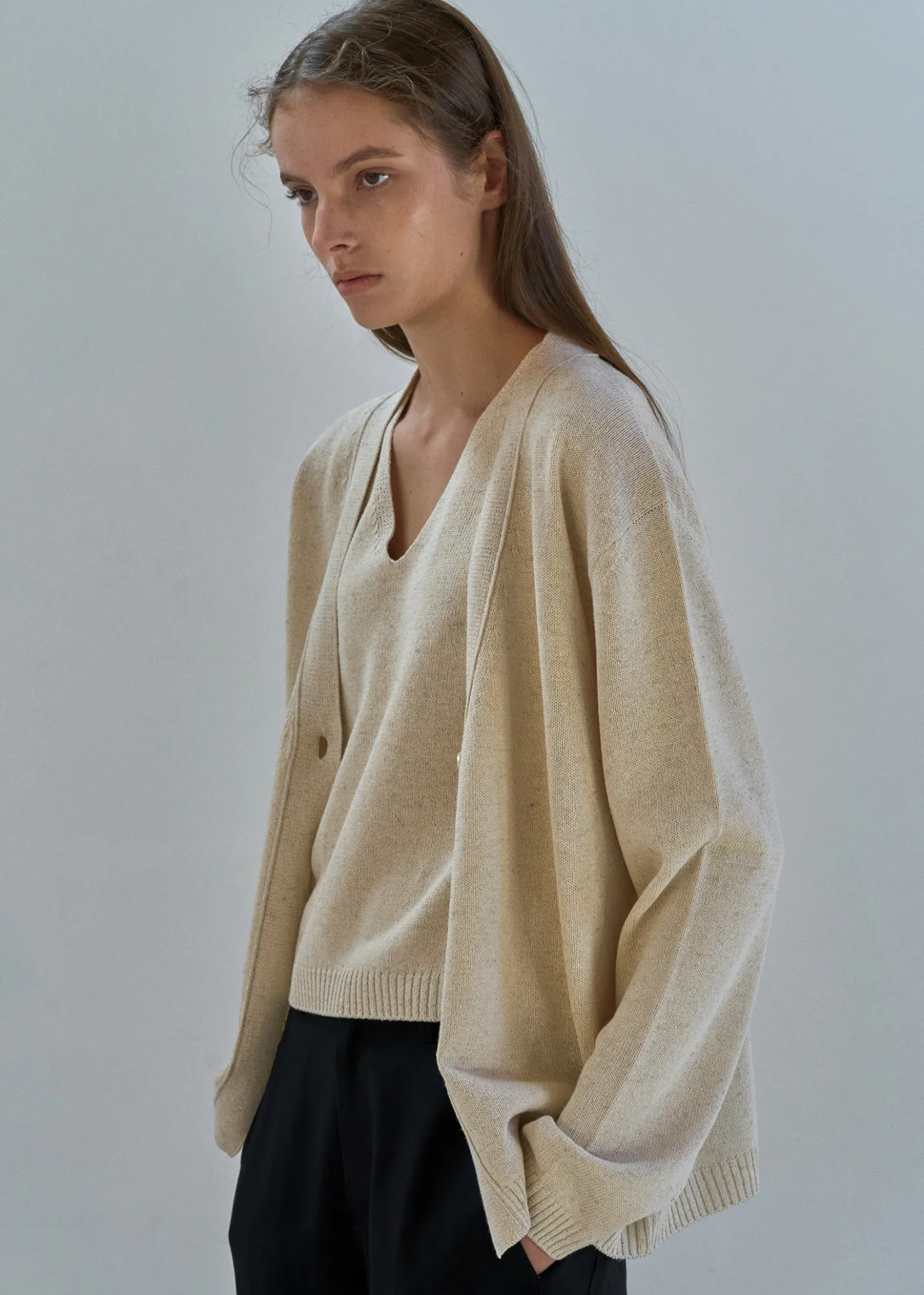 Nothing written Outwears-4TH / One button paper cardigan (Oatmeal)