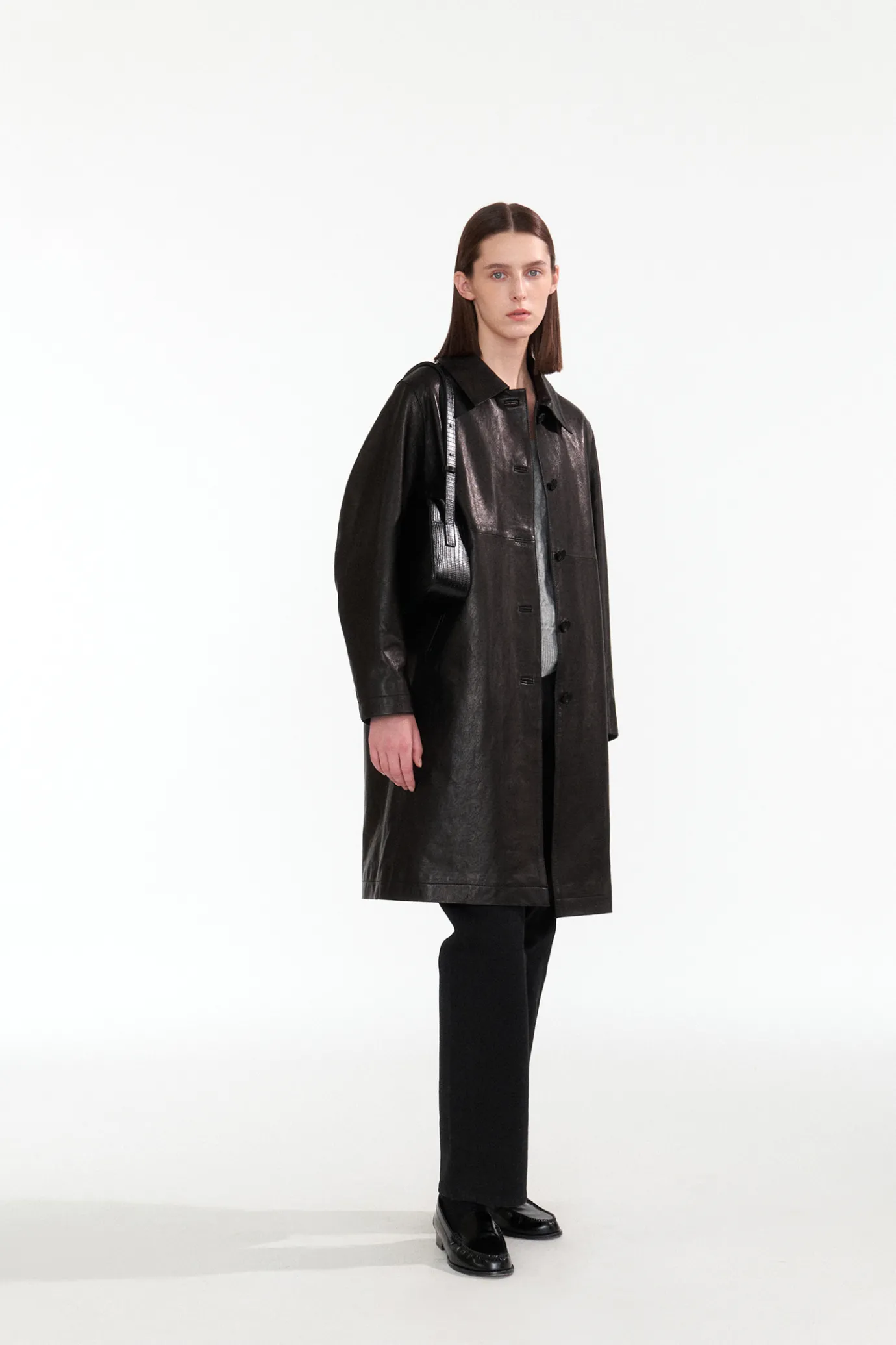Nothing written Outwears-Vegetable leather coat (Black)
