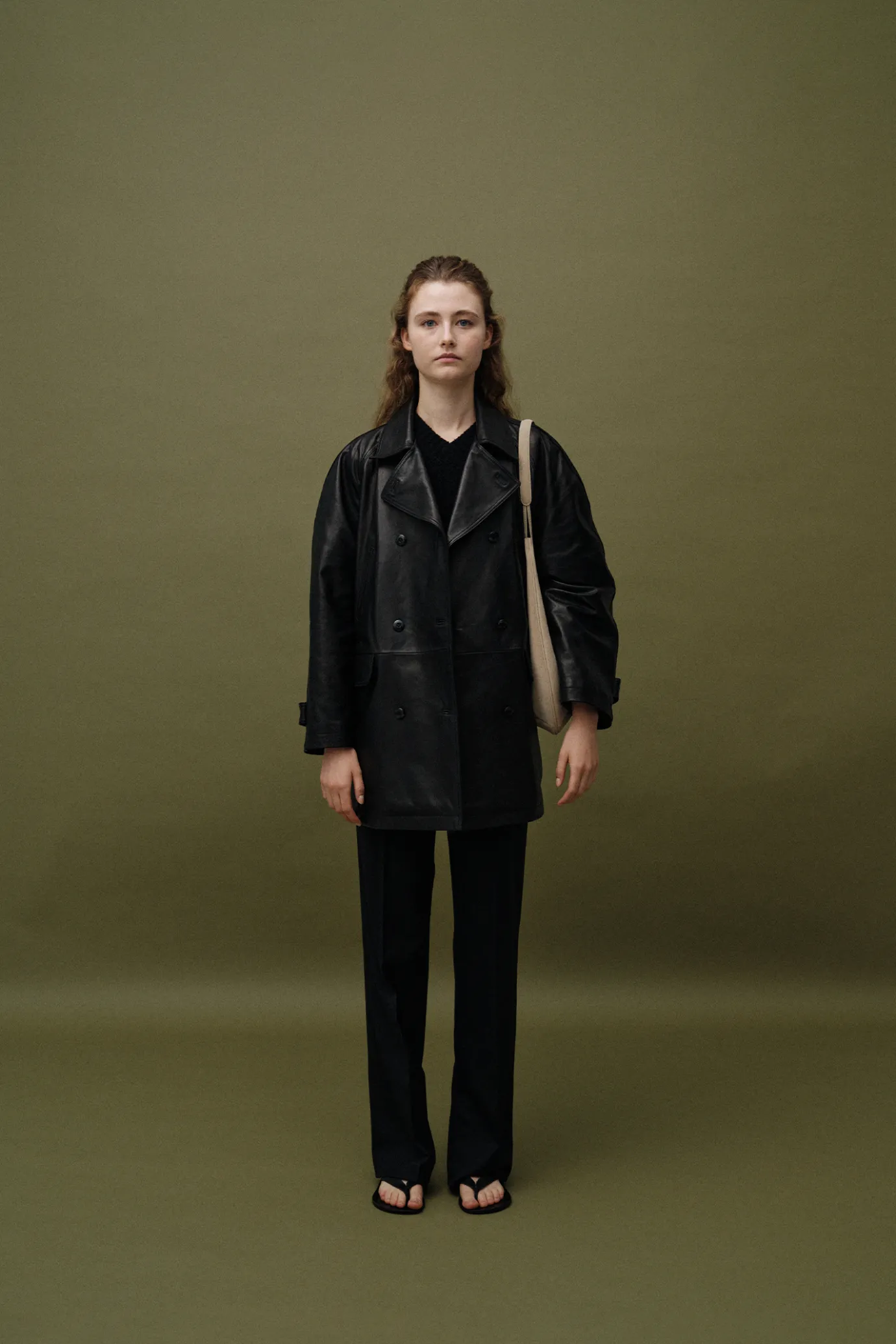 Nothing written Outwears-Vegetable leather pea coat (Black)
