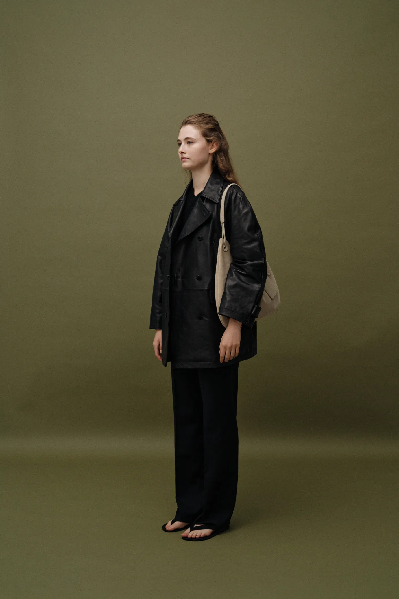 Nothing written Outwears-Vegetable leather pea coat (Black)