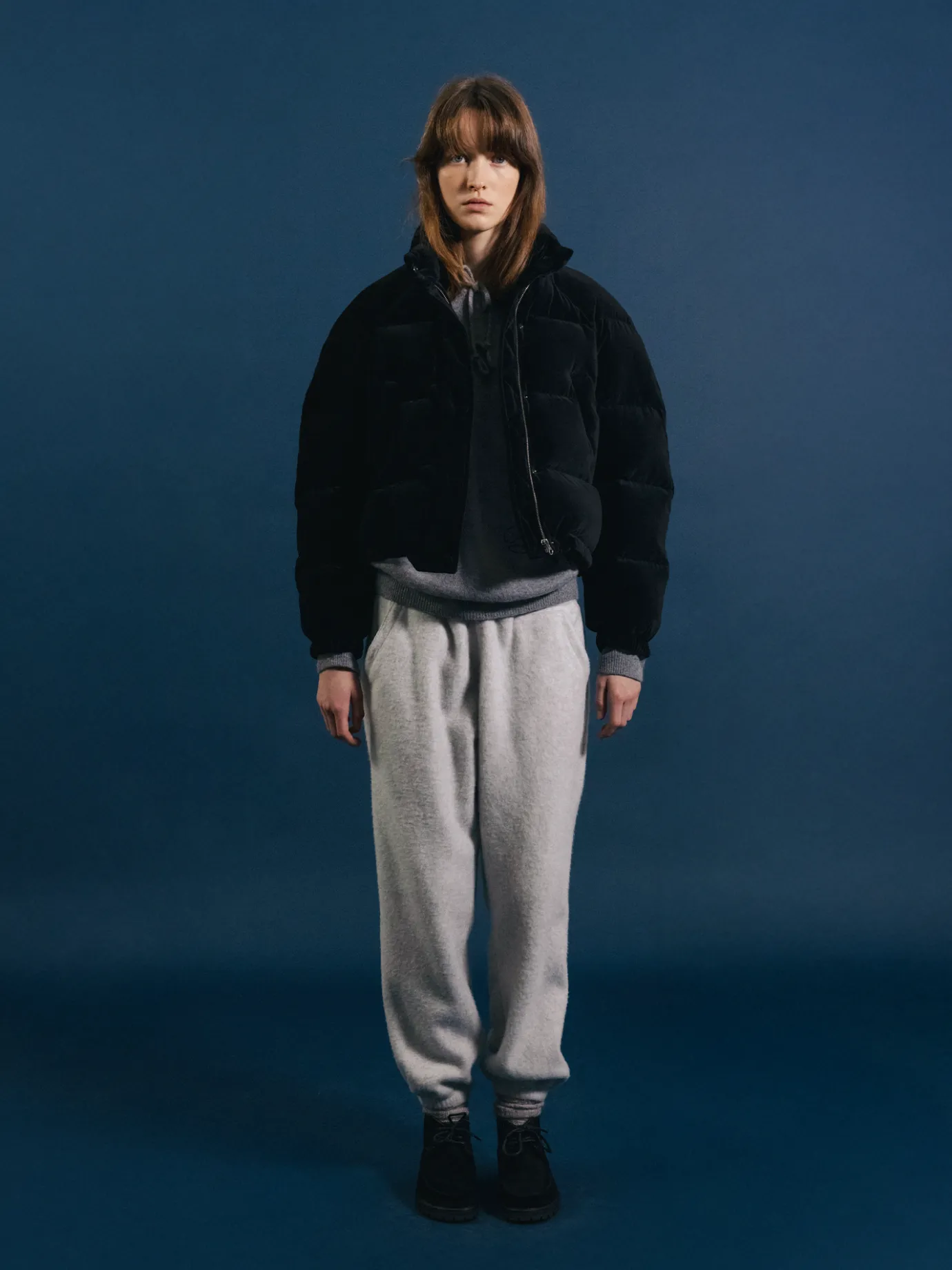 Nothing written Outwears-Velvet cropped puffer jacket (Black)